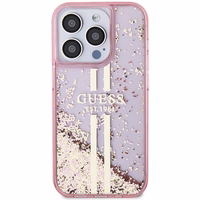 Guess Liquid Glitter Gold Stripes dėklas telefonui iPhone 15 Pro - rožinis
