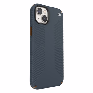 Чехол Speck Presidio2 Grip для iPhone 15 Plus / 14 Plus, с нескользящим покрытием, цветовая комбинация «Charcoal / Cool Bronze / Slate»