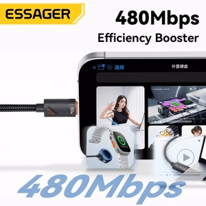 USB Laidas Essager Triple 3in1 juodas Type-C / Type-C / Lightning 120cm