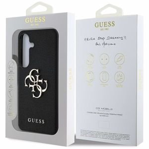 Guess Grained Big 4G Logo Small Classic Logo dėklas telefonui Samsung Galaxy S25 juodas