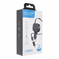 VEGER automobilinis įkroviklis su USB-C kabeliu (USB-C / Lightning) QC PD 84W CC89 juodas