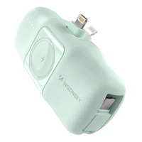 Wozinsky WF16-YLS 5000mAh 15W Lightning mini išorinė baterija su įmontuotu USB-C kabeliu ir Apple Watch įkrovikliu - žalia