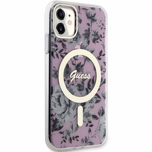 Guess GUHMN61HCFWSP iPhone 11 / Xr 6.1" rožinis kietas dėklas Gėlė MagSafe