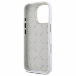 Guess Silikoninis Logo Strass 4G Dėklas iPhone 16 Pro - baltas