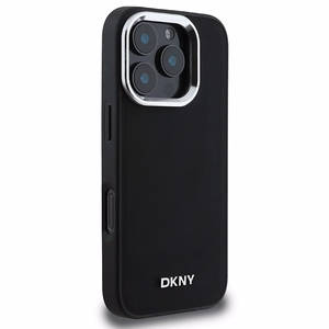 DKNY Paprastas sidabrinis logotipas magnetinis iPhone 16 Pro dėklas - juodas