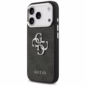 GUESS dėklas telefonui IPHONE 17 GUHCP17SP4G4SMCK (4G PU odos dėklas su dideliu 4G ir klasikiniu logotipu bei sidabriniu metaliniu kameros rėmeliu) juodas