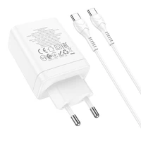 Įkroviklis Hoco 2 x USB C + USB A QC3.0 PD 3A 35W + Kabelis USB C į USB C N33 baltas