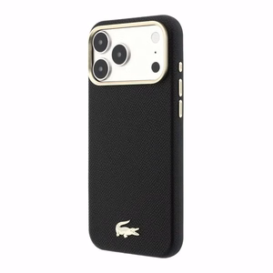Dėklas Lacoste PU Leather Champs Elysees Gold Logo MagSafe Apple iPhone 18 Pro juodas