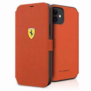 Ferrari FESPEFLBKP12SRE iPhone 12 mini 5.4" raudonas knygos tipo dėklas On Track perforuotas