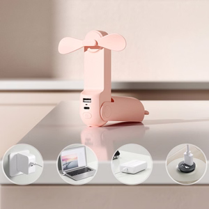 Jisulife Life8 Plus портативный USB-вентилятор с функцией внешнего аккумулятора 4500mAh и фонариком - розовый