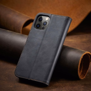 Magnetinis Fancy dėklas telefonui iPhone 12 Pro Max su kišene, kortelių laikiklis, juodas