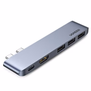Ugreen HUB 60559 2x USB-C / USB-C PD (Thunderbolt 3, 100W, 4K 60 Hz, 10 Gbps) / HDMI 4K 30 Hz / 3x USB 3.0 MacBook Pro / Air - pilkas