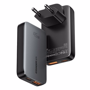 Įkroviklis Essager GaN Ultra juodas 45W (1xPD / 1xQC3.0)