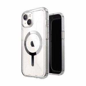 Speck GemShell Grip MagSafe dėklas, skirtas iPhone 17e / 16e / 15 / 14 / 13, skaidrus, chromo apdaila
