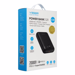 Išorinė baterija Veger S20 (W2081) PD QC3.0 2A 22,5W 20000 mAh juoda