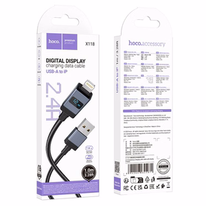 Kabelis USB A į Lightning Hoco 2,4A su ekranu 1 m X118 juodas