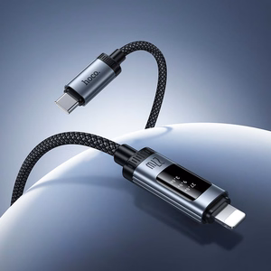 Duomenų kabelis su skaitmenine indikacija USB C į Lightning Hoco PD 27W 1,2 m U148 juodas
