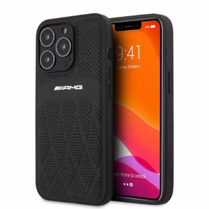 AMG AMHCP13LOSDBK iPhone 13 Pro / 13 6.1" juoda/juoda kietas dėklas odinis lenktos linijos
