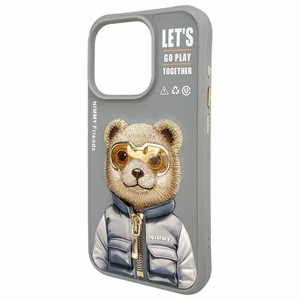 Nimmy Cool&Cute 2.0 meškos dėklas telefonui iPhone 15 Pro Max - pilkas