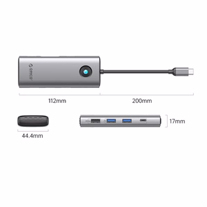 Orico PW11 8in1 USB-C Docking Station 2x USB-A 3.0 1x USB-A 2.0 1x USB-C 3.0 1x USB-C PD 100W 1x HDMI 4K 60Hz 1x VGA 1080P 60Hz 1x RJ45 Gigabit Ethernet - Gray
