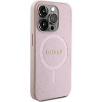 Guess Saffiano Magnetinis dėklas telefonui iPhone 15 Pro - rožinė