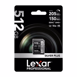 „Lexar Professional SILVER PLUS“ SDXC 512 GB atminties kortelė