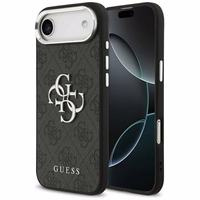 GUESS dėklas telefonui IPHONE 17 Air GUHCP17MP4G4SMCK (4G PU odos dėklas su dideliu 4G ir klasikiniu logotipu bei sidabriniu metaliniu kameros rėmeliu) juodas