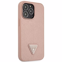 Guess GUHCP14XPSATLP iPhone 14 Pro Max 6.7" rožinis kietasis dėklas Saffiano Triangle Logo