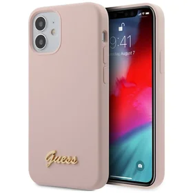Guess GUHCP12SLSLMGLP iPhone 12 mini 5.4" šviesiai rožinis/šviesiai rožinis kietas dėklas Silikoninis užrašas Auksinis logotipas