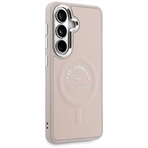 Karl Lagerfeld Embossed Ring RSG Logo MagSafe dėklas Samsung Galaxy S26 rožinis