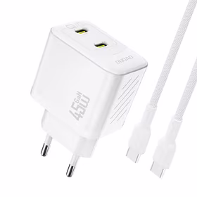 Dudao A28PCEU PD 45W GaN 2xUSB-C Wall Įkroviklis with USB-C Laidas - Baltas