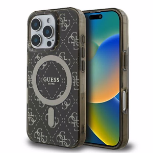 Guess IML 4G fonas Magnetinis dėklas telefonui iPhone 16 Pro - rudas