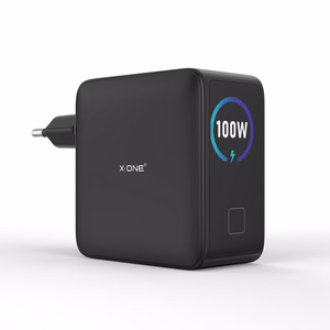 Kelioninis įkroviklis X-ONE ChargeGo GaN su LCD, 100W, 2x USB C – juodas