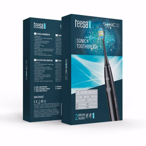 TEESA SONIC 2 garsinis dantų šepetėlis, juodas, 5 režimai, kelioninis dėklas, USB-C