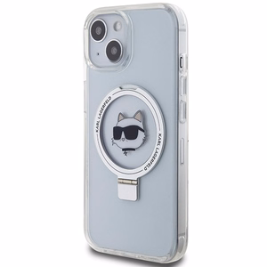Karl Lagerfeld KLHMP15SHMRSCHH iPhone 15 6.1" baltas/baltas kietas dėklas su žiediniu stovu Choupette Head Magnetinis