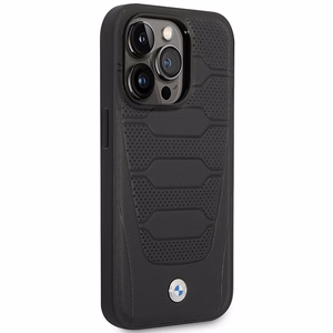 Dėklas telefonui BMW BMHMP14X22RPSK iPhone 14 Pro Max 6.7 - juodas odinis sėdynių raštas MagSafe
