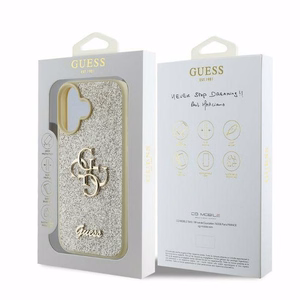 Guess Fixed Glitter Big 4G dėklas telefonui iPhone 16 - auksinis