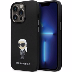 Karl Lagerfeld KLHCP14XSMHKNPK dėklas telefonui iPhone 14 Pro Max 6.7" - juodas silikoninis Ikonik metalinis ženkliukas