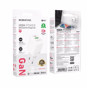 Įkroviklis Borofone BN29 30W USB-C/USB-A + USB-C to Lightning cable 1.0m baltas