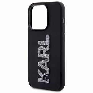 Karl Lagerfeld 3D guminis blizgus logotipas dėklas telefonui iPhone 15 Pro Max - juodas
