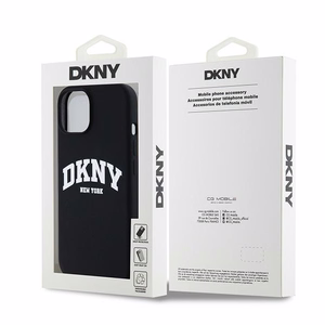 DKNY Liquid Silicone White Printed Logo MagSafe Dėklas telefonui iPhone 14/15/13 - juodas (m)