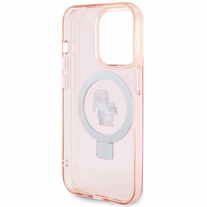 Karl Lagerfeld KLHMP15LHMRSKCP iPhone 15 Pro 6.1" rožinis/rožinis kietas dėklas su žiediniu stovu Karl&Choupette Magnetinis