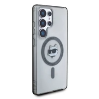 Karl Lagerfeld mygtukinis Choupette Head atspausdintas logotipas Magnētinis Samsung Galaxy S25 Ultra dėklas juodas