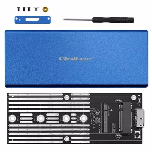 Qoltec 51832 dėklas | M.2 SSD | SATA | NGFF | USB 3.0 | Super speed 5Gb/s | 2TB | mėlynas