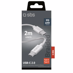 SBS TECABLETISSUETCC2G kabelis 2 x USB-C 2 m 60W su Power Delivery - pilkas