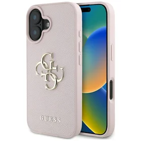 Guess grūdėtas didelio 4G logotipo klasikinis dėklas telefonui iPhone 16 - rožinė