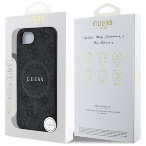 Guess PU odinis 4G spalvotas žiedas dėklas su MagSafe iPhone 16e - juodas
