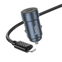Automobilinis įkroviklis Hoco USB C QC3.0 PD 30W + kabelis USB C į Lightning Z57 metalinis pilkas