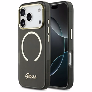 Guess IML Script Metal MagSafe Dėklas for iPhone 17 Pro Max - juodas