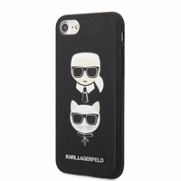 Karl Lagerfeld KLHCI8SAKICKCBK iPhone 7/8 / SE 2020 / SE 2022 juodas/juodas kietas dėklas Saffiano Karl&Choupette Galva